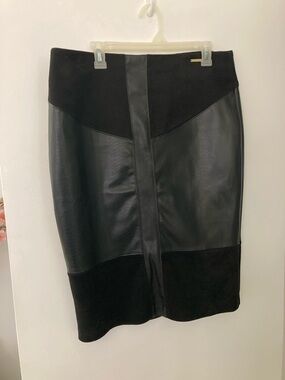 Marc New York Black Faux Leather & Suede-Panel Pencil Skirt